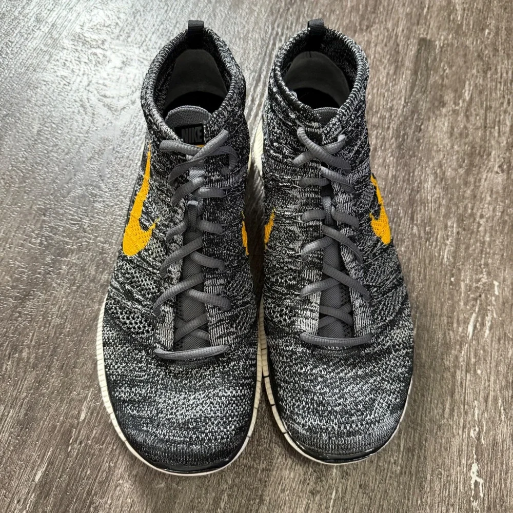 Nike Free Flyknit Chukka Sp Mens 12 Black Grey Yellow Running Shoes
